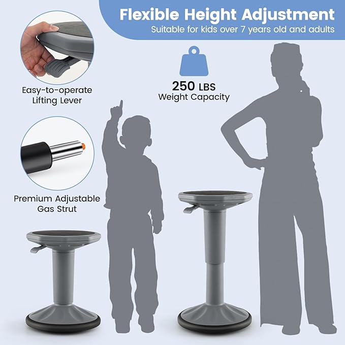 Giantex Wobble Stools for Classroom Seating - Wiggle Stool with Adjustable Height, 24" Active Learning Stool, Sitting Balance Chair for School, Office Stand Up, Flexible Seating Wobble Chair, Grey