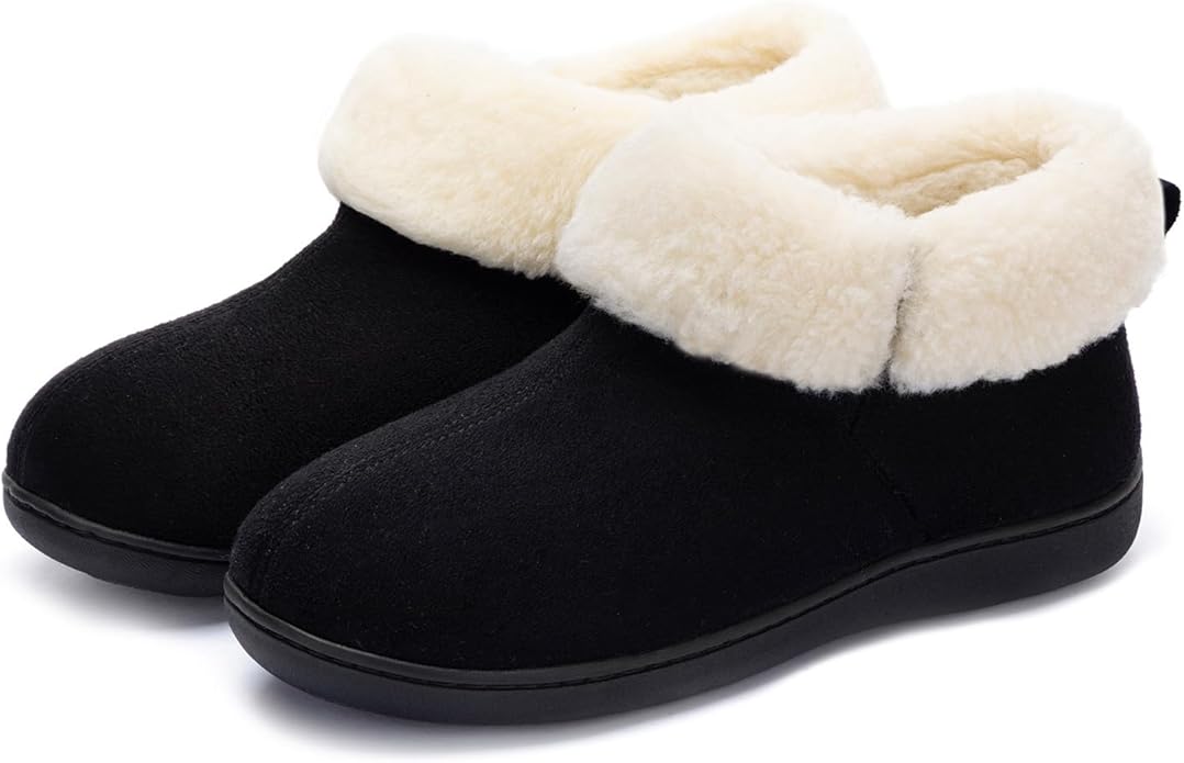 RockDove Women's Closed Back Bootie Slippers with Memory Foam Sherpa Lining Faux Suede Upper Non-Slip Sole Indoor Outdoor