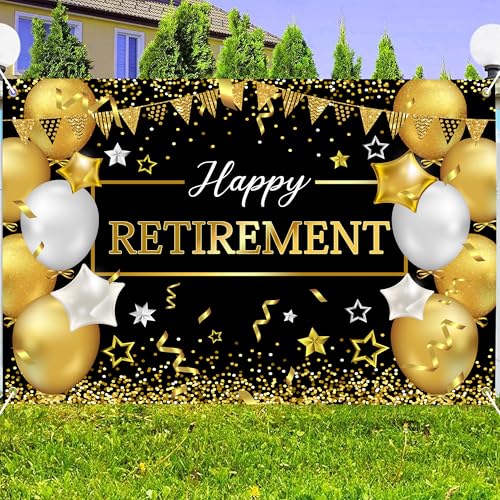 Art_Angels Retirement Background 7 x 5 ft Black and Gold Happy Retirement Backdrop Women Men Party Decorations Banner Phot...