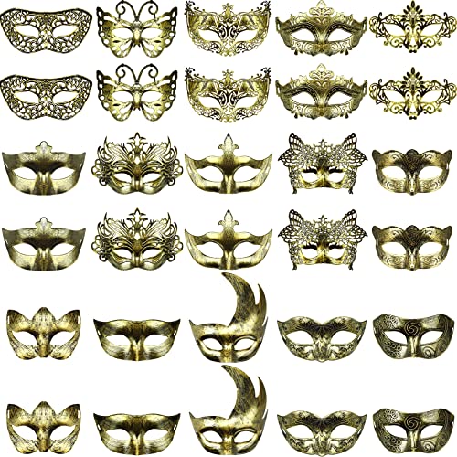 Yunsailing 30 Pieces Masquerade Mask Antique Masks with Straps for Women Men Masquerade Ball Mardi Gras Carnival Party Fav...