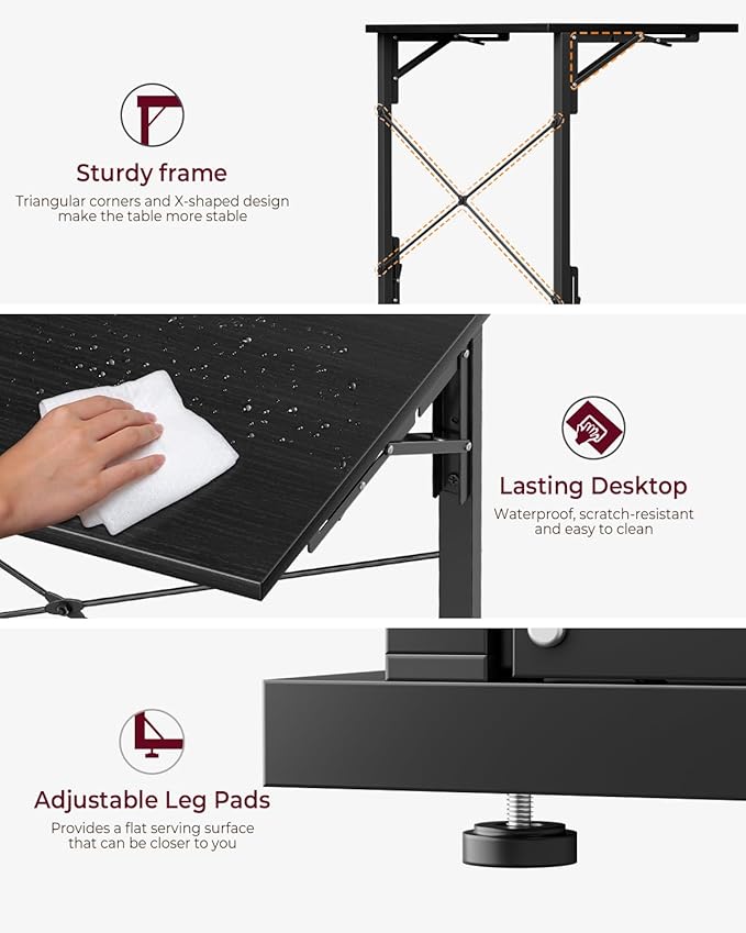 Vantic 31.5" Folding Desk, Foldable TV Tray Table for Eating on Couch, Extra Large TV Dinner Trays, Portable Fold Computer Writing Desk Table for Home Office, Black