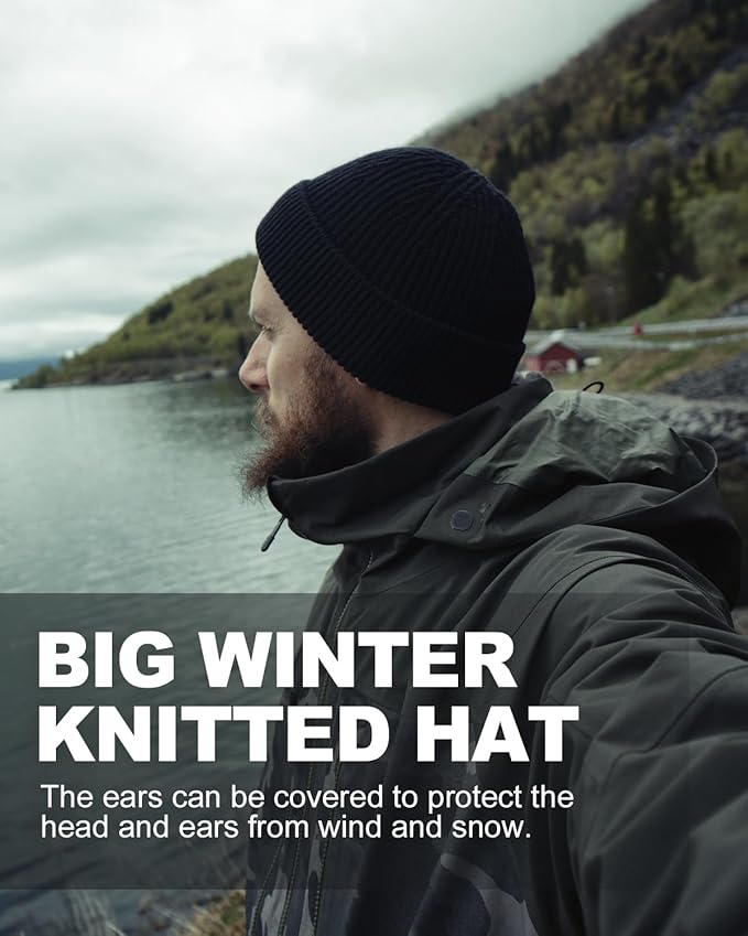 Zylioo Oversize Beanie Hats, XXL Big Size Ribbed Knit Cuffed Winter Hat for Cold Weather, Warm Skull Watch Cap