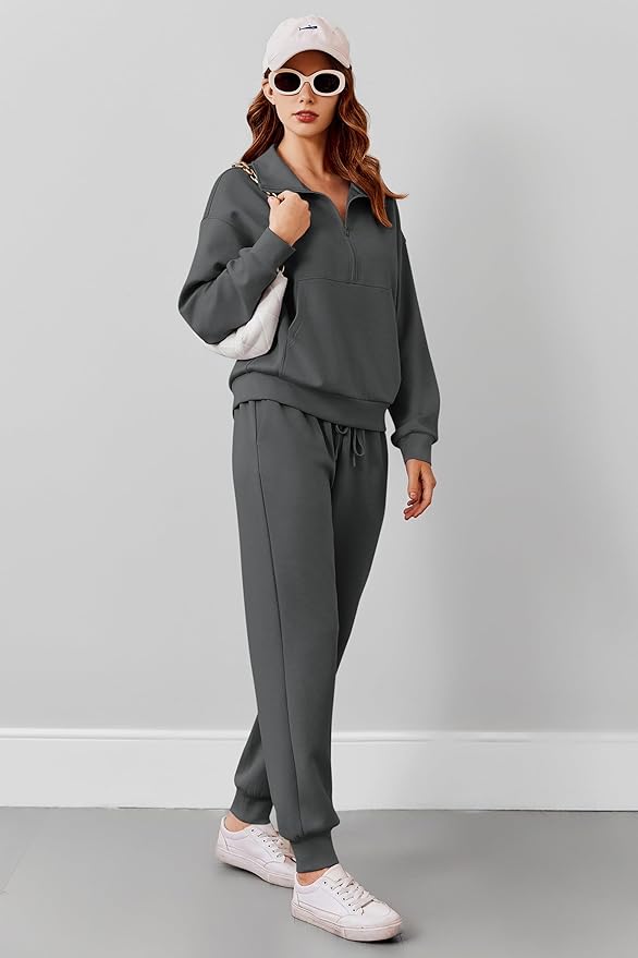 PINSPARK 2 Piece Sets for Women 2025 Fall Travel Outfits Long Sleeve Tracksuit Joggers Sets Half Zip Sweatsuit Matching Set