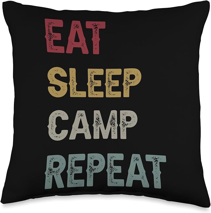 Eat Sleep Camp Repeat Outdoor Lifestyle Camping Throw Pillow