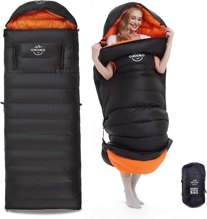 OMVMO 0-20 Degrees F Down Sleeping Bag for Adults - 4 Season Envelope With Arm Holes, Wearable for Backpacking Camping - U...