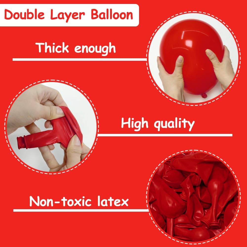 Double Stuffed Ruby Red Balloons Different Sizes Latex Matte Red Balloon Garland Arch Kit for Birthday Wedding Baby Shower Valentine's Day Mother's Day Party Decor