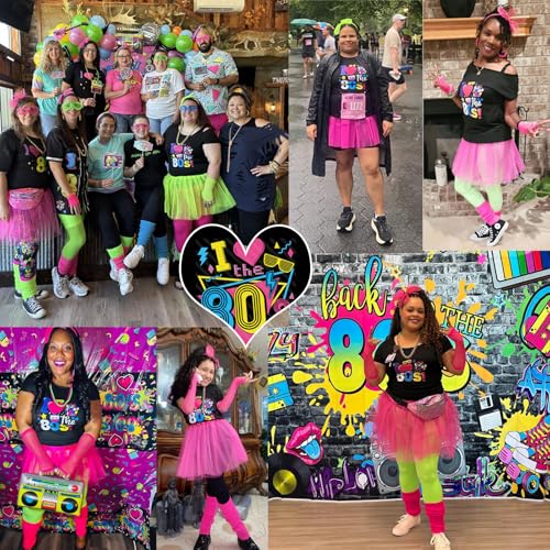 80s Outfit Women Costume Accessories Set T Shirt Shorts Tutu Skirt Neno Party Leg Warmers Headband