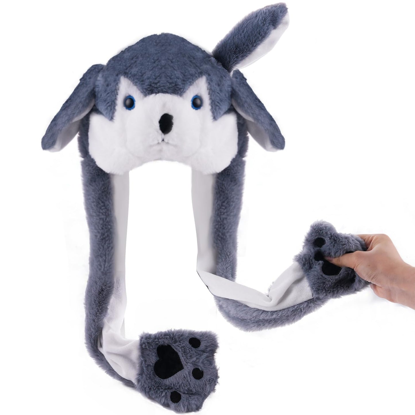 CICITOYWO Funny Plush Animal Hat Ear Moving Jumping Husky Cap for Kids Adults (Grey)