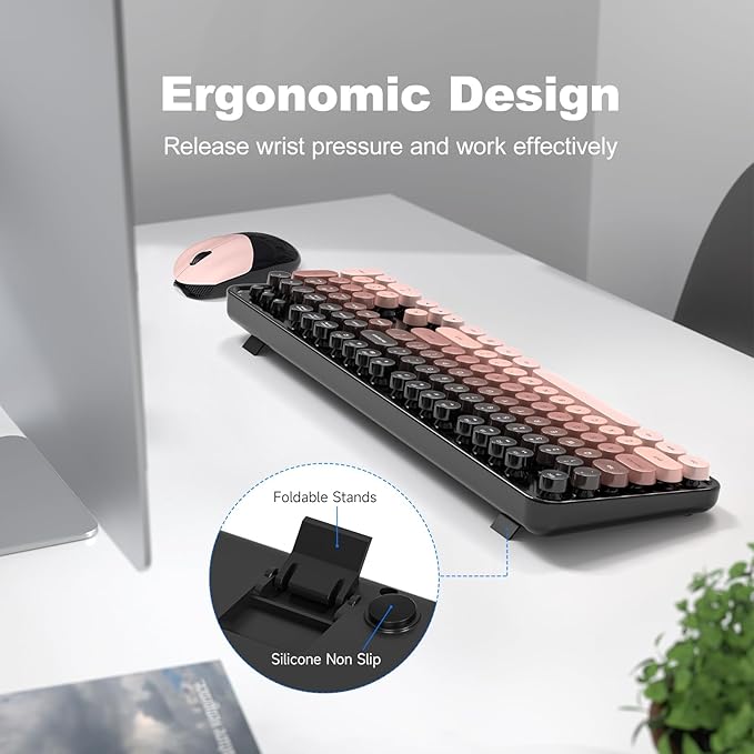 Wireless Keyboard and Mouse, Typewriter Full Size Keyboard with Number Pad and 2 in 1 USB Connected Mouse for Windows 7/8/10/11, Laptop, Desktop, PC, Computer