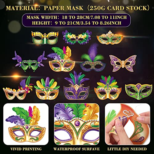 Capoda 24 Pcs Mardi Gras Masks Bulk Masquerade Venetian Costume Mask for Girls Boys Adults Mardi Gras Costume Party Supplies