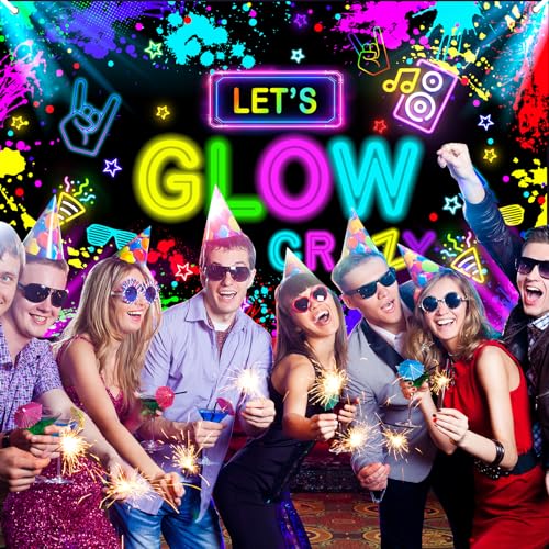 Avezano Glow in The Dark Backdrop Neon Party Decorations Let’s Glow Banner Birthday Party Background Graffiti Splash (No R...