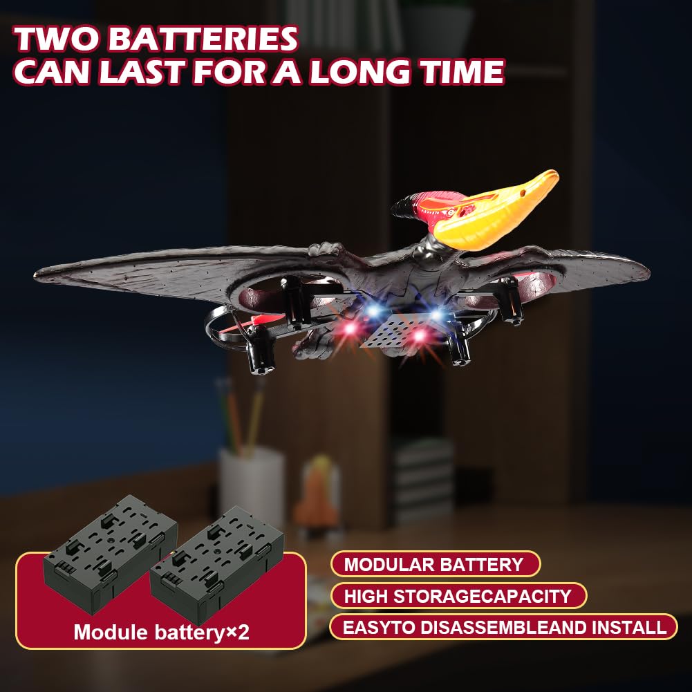 Pterodactyl Drone Dragon Toys Drones for Kids and Adults Easy to Flying Dinosaur Toys Remote Controlled Aircraft for Beginners Hobby RC Plane Toys Birthday Gifts for Boys 8-12