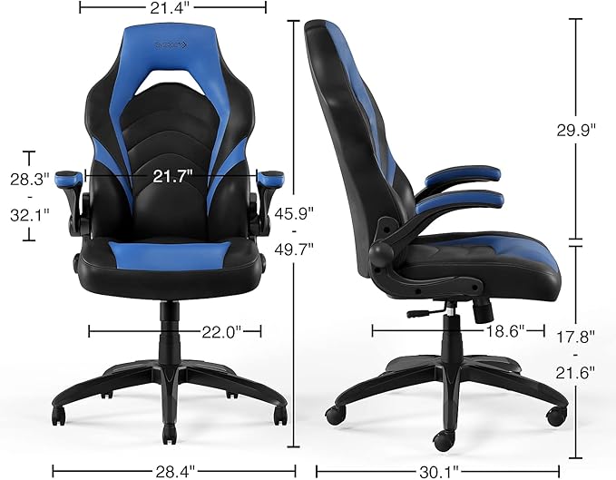 STAPLES Emerge Vortex Bonded Leather Gaming Chair, Black and Blue, 2/Pack (58293-CCVS)