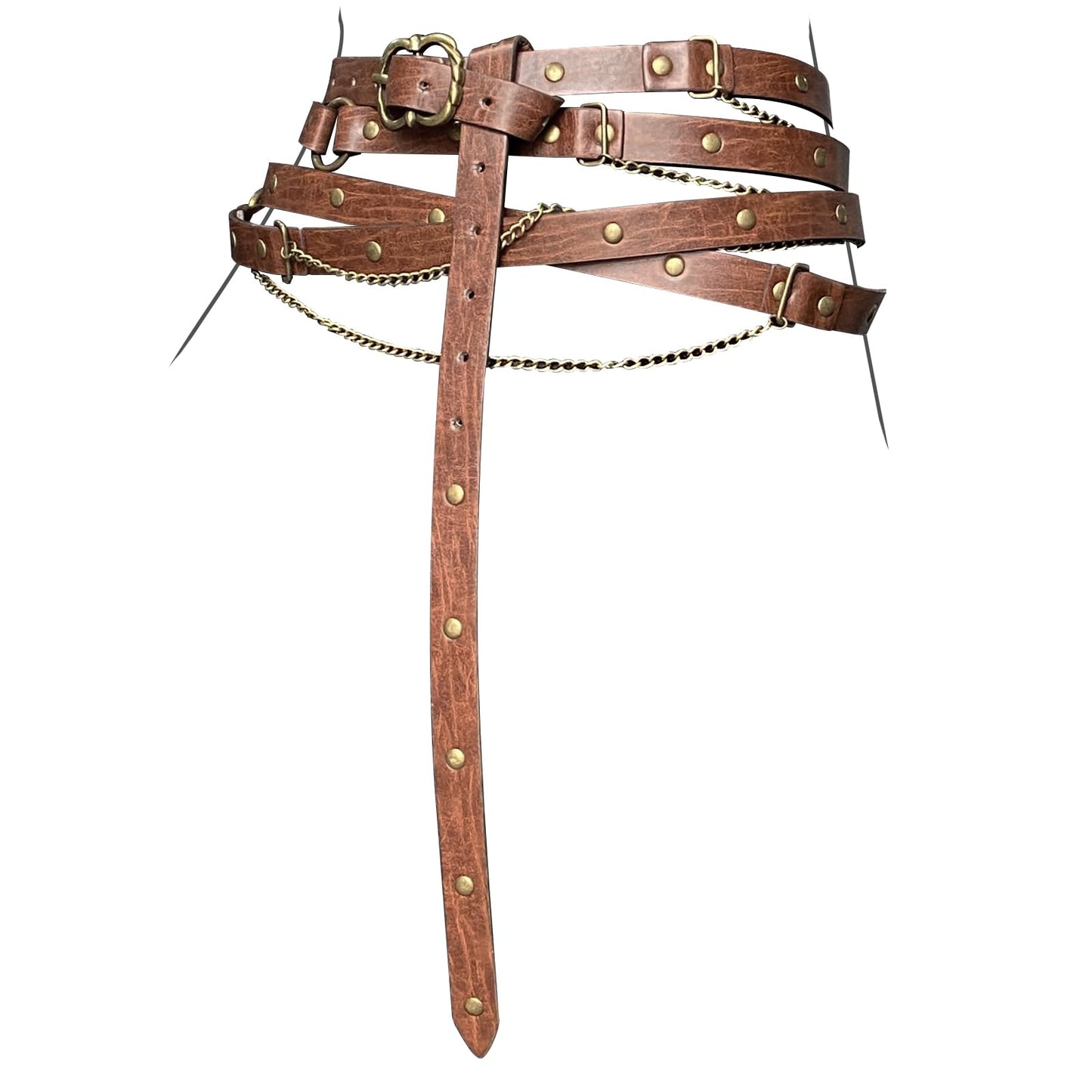 EpicCos Medieval Ren Faire DIY Belt Wrap Bracelet, Renaissance Leather Vintage Chain Belt for LARP Cosplay, Boho (Brown B)