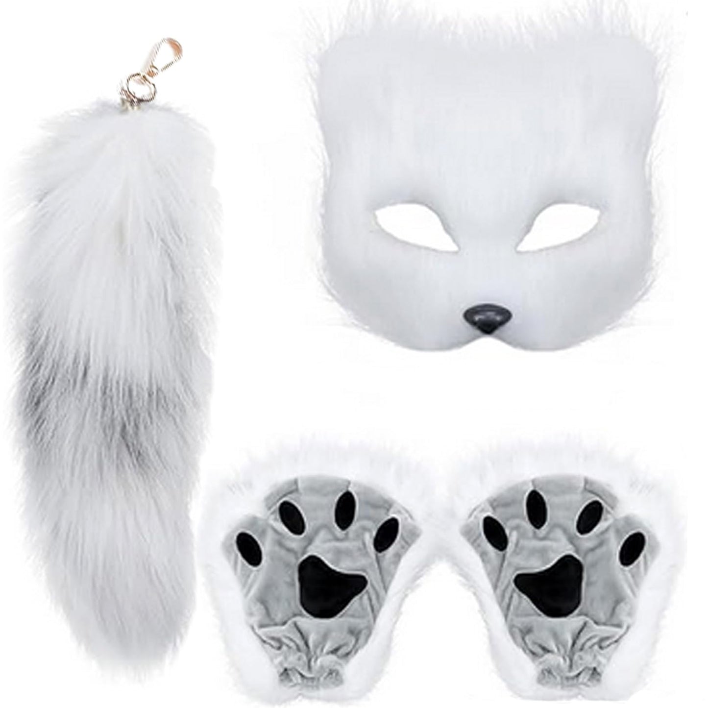 NWSTESLE Furry Therian Mask and Tail for Kids,Animal Fox Mask Wolf Tail Paws Set,Over 1 Years Old