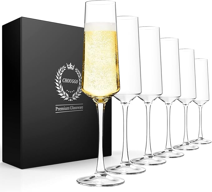 Generic Chouggo Champagne Flutes Set of 6 Hand Blown Crystal Champagne Glasses Hand Crafted by Artisans Premium Crystal Gi...