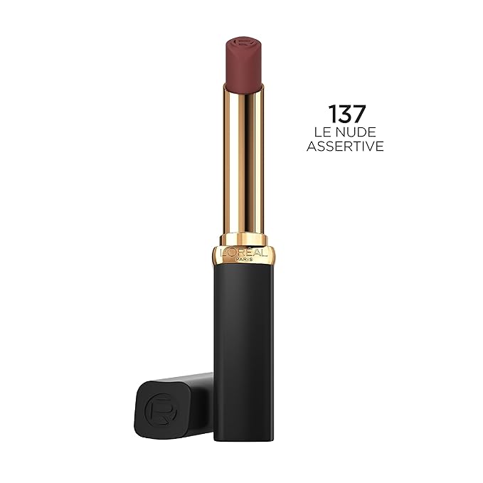 L'Oreal Paris Colour Riche Intense Volume Matte Lipstick, Lip Makeup Infused with Hyaluronic Acid for up to 16HR Wear, Le Nude Assertive, 0.06 Oz