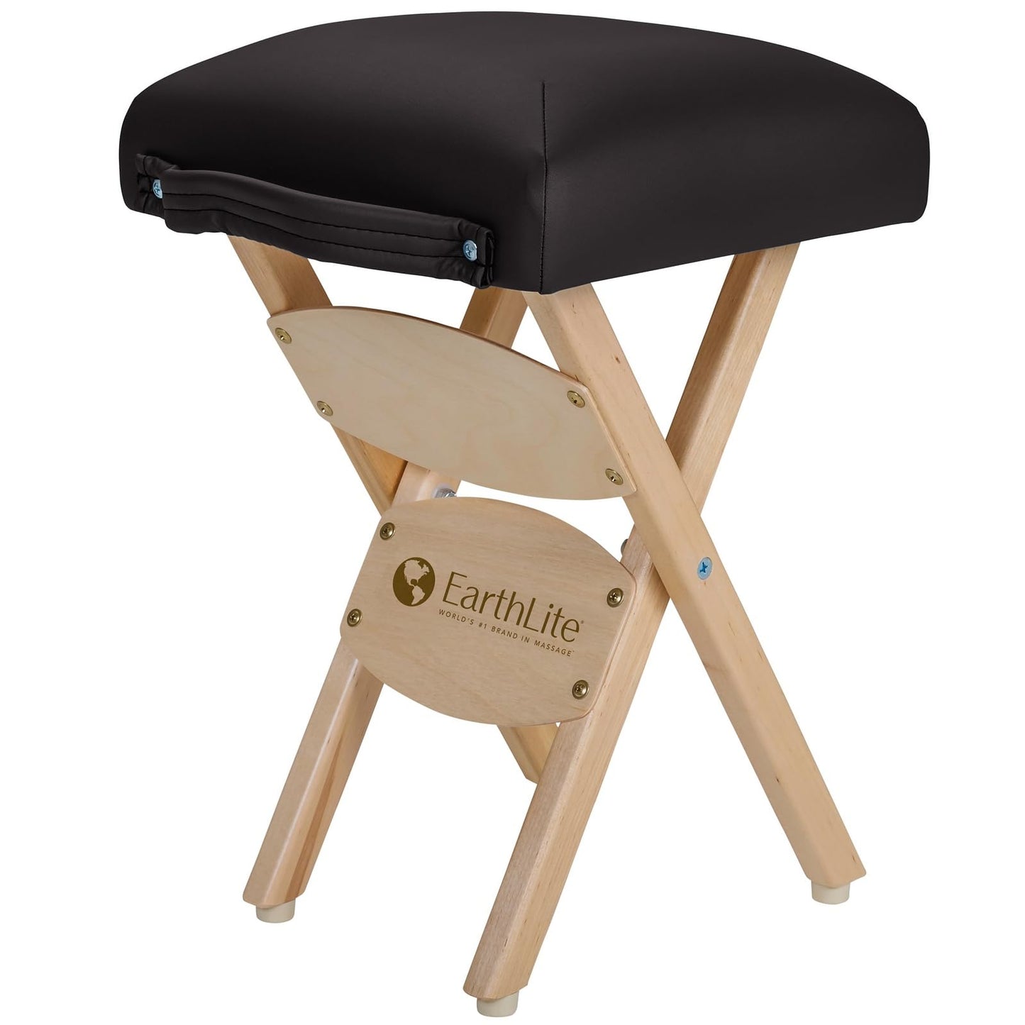EarthLite Wooden Folding Stool - Hardwood Maple, CFC-Free, Massage Table Medical Spa Facial Salon Chair, Black, 19.00 x 13.00 x 13.00 Inches