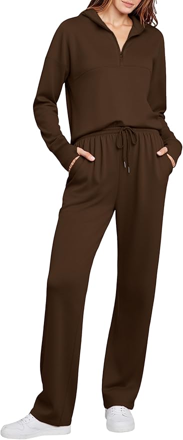 Totatuit Womens Sweatsuits 2 piece Set Lapel Half Zip Lightweight Sweatshirts and Wide Leg Pants Tracksuit Lounge Sets