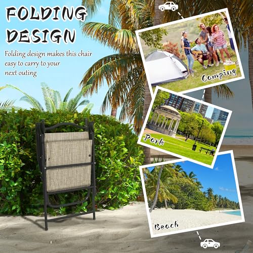 Outsunny Folding Patio Chairs, Set of 4 Sports Chairs for Adults, Camping Chairs with Armrests, Breathable Mesh Fabric Sea...