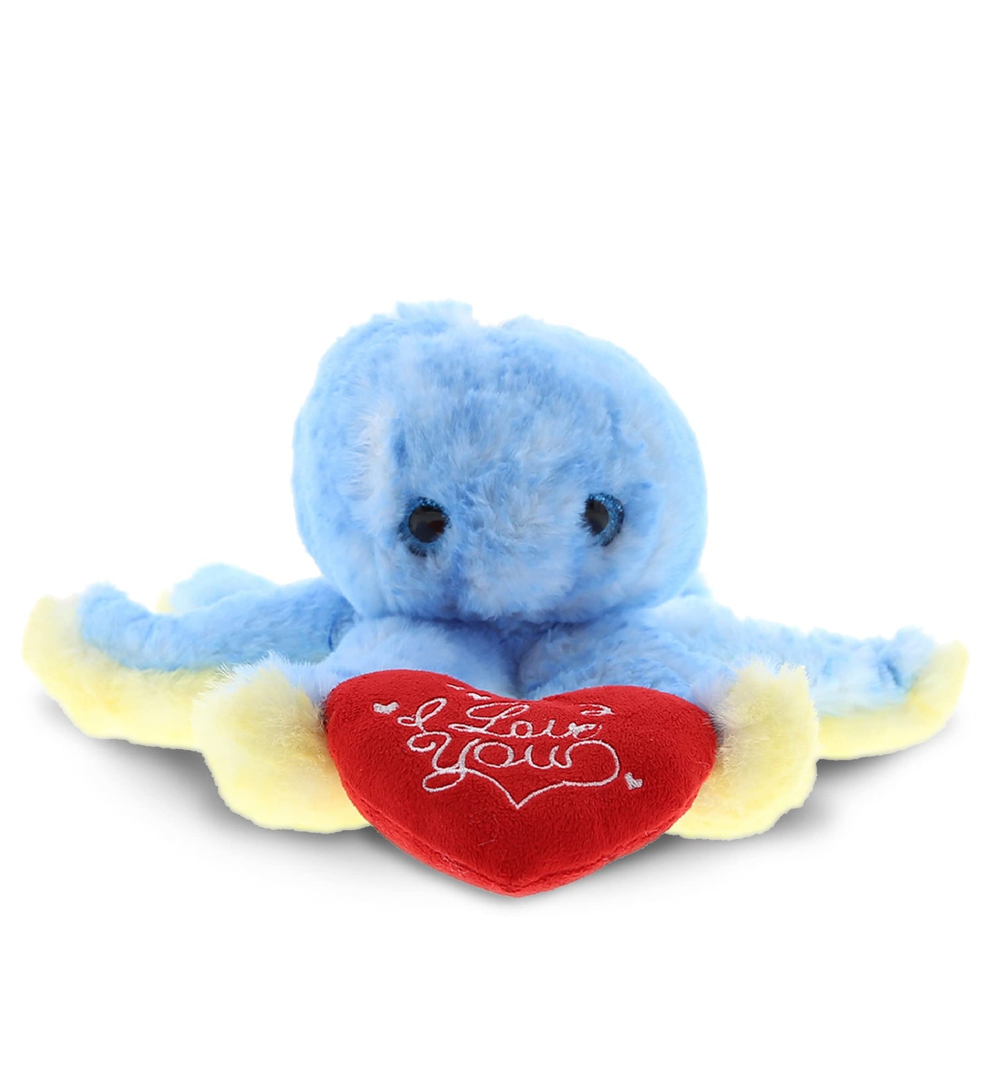 DolliBu I Love You Valentine Plush Blue Octopus - Cute Stuffed Animal with Red Heart and Name Personalization Gift for Valentines Day, Birthday, Anniversary, Romantic Date - 9.5 Inches