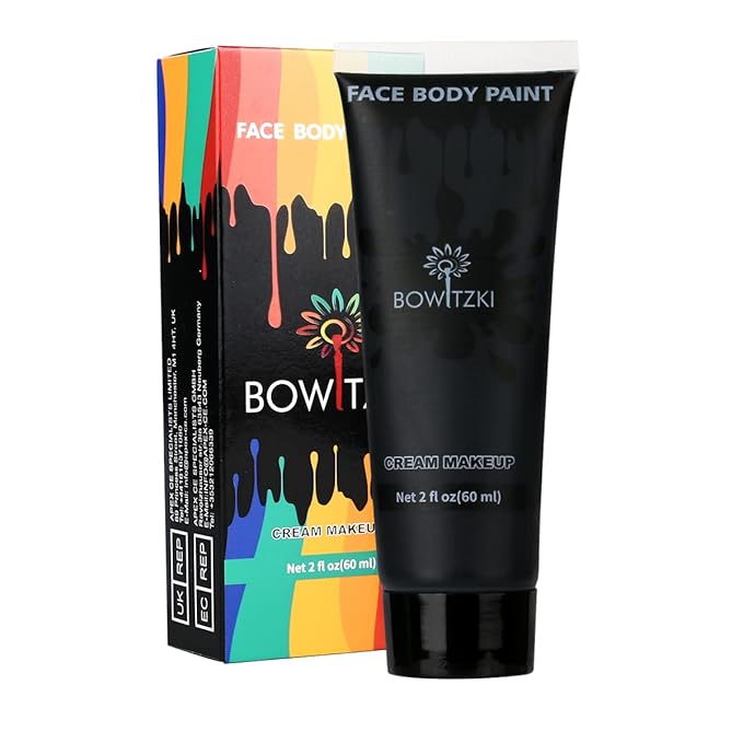 Bowitzki Face and Body Paint 2oz Cream Makeup 60ml Water Based Face Painting Special Effects For Adults Children Kids Halloween Christmas Party Stage Cosplay (Black)