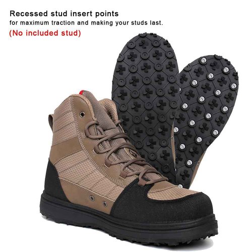 Kylebooker Men’s Wading Boots Lightweight Anti-Slip Rubber Bottom Fly Fishing Wading Shoes Khaki (Rubber Sole, 12)