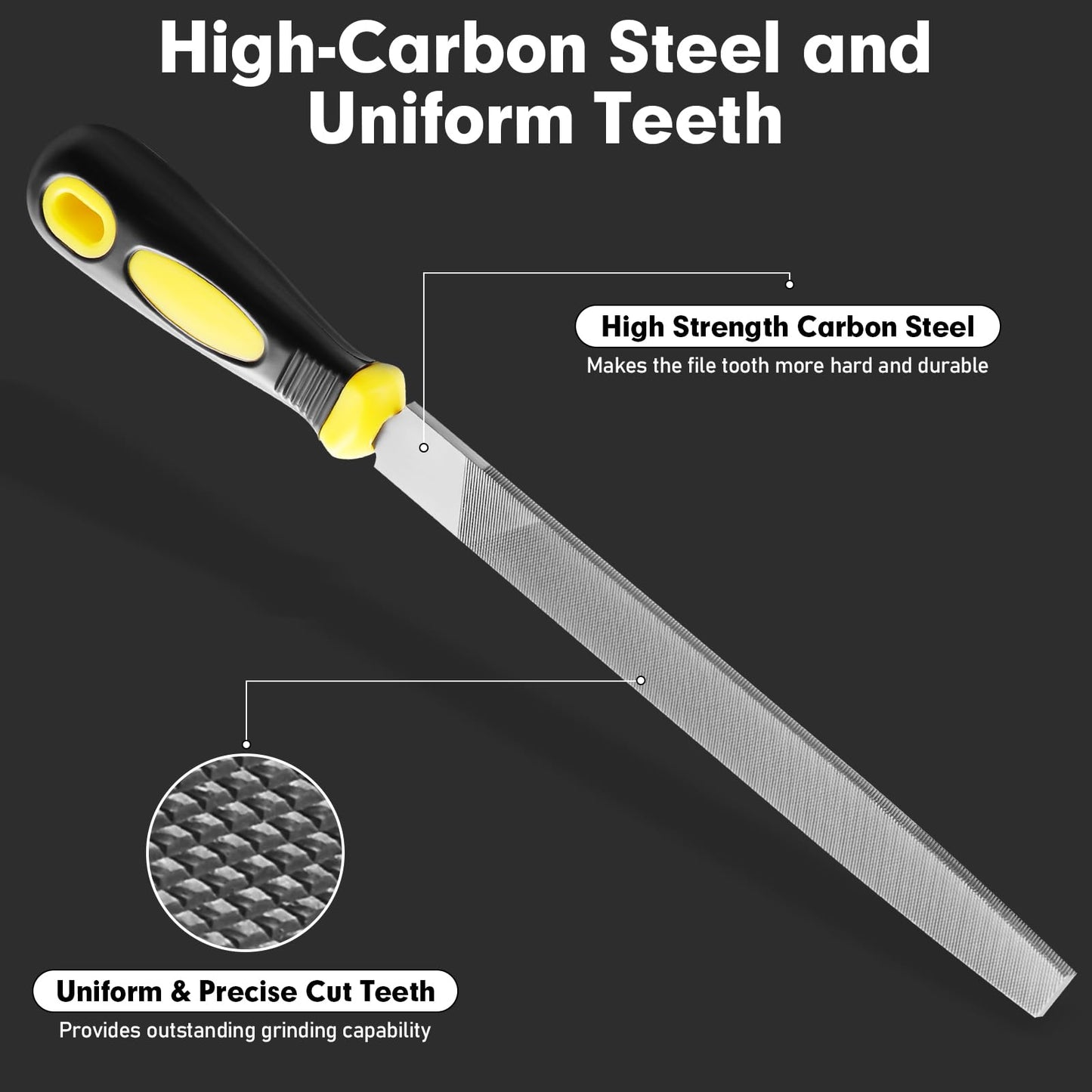 TOYIKOM 8 Inch Flat Hand Metal File, Metal Files for Steel with Ergonomic Handle, Durable High Carbon Steel Files Tools for Metal Wood and Stone Trimming, Shaping, Bastard File with Uniform Teeth