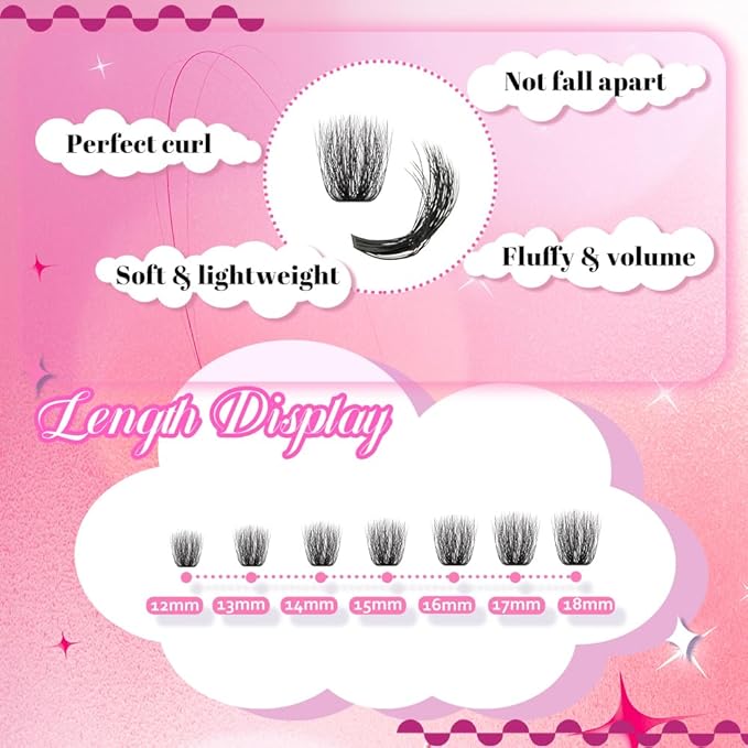 FADLASH Lash Extension Kit 80D+100D 280Pcs Lash Clusters D Curl DIY Eyelash Extension Kit with Lash Bond and Seal Lash Applicator 3D Effect Lash Cluster Kit fluffy (80D+100D Kit, Mix 12-18mm)