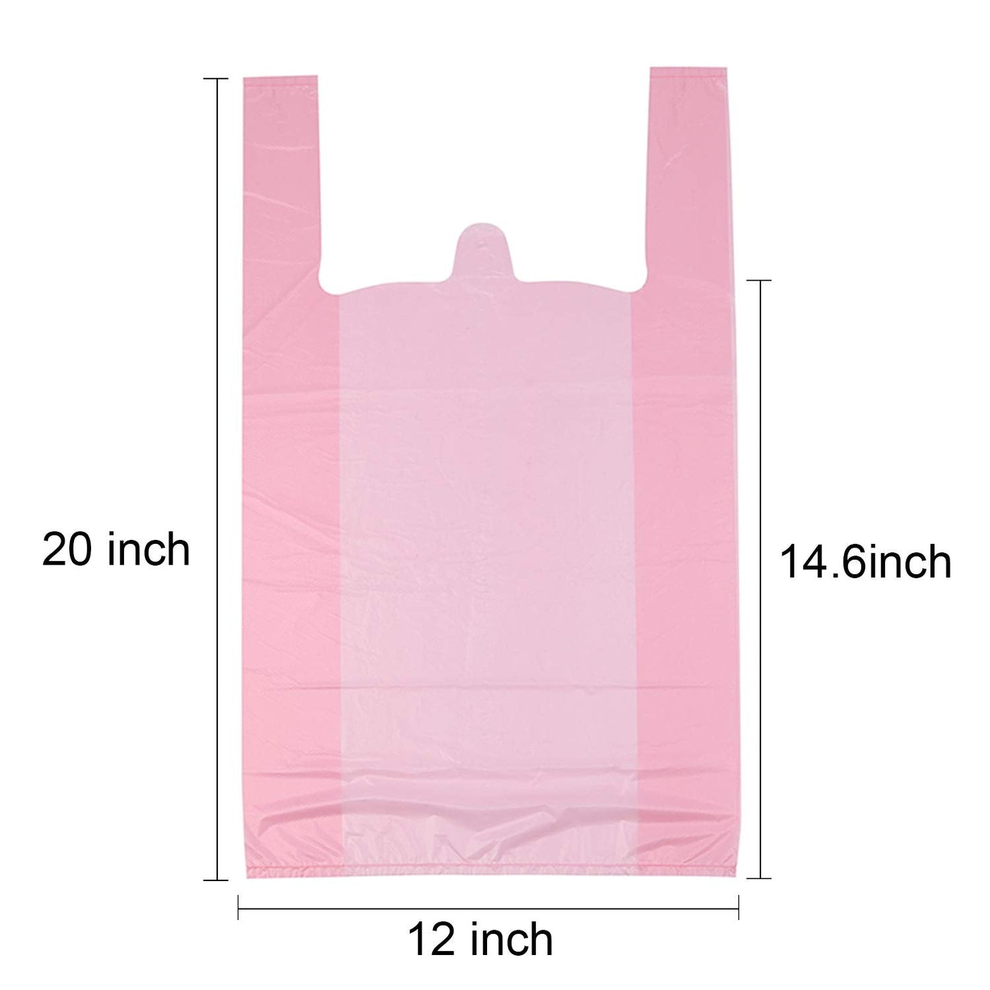 LazyMe T Shirt Bags, Pink Plastic Bags with Handles for Grocery and Retail, Bolsas De Plastico Para Negocio, 12x20 Inches (50 pcs)