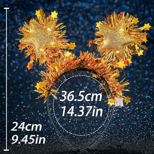 Coridy Light up Rave Headbands Sparkling Gold Stars Head Boppers Tinsel Hair Accessories for Women Happy Birthday (C-Gold)
