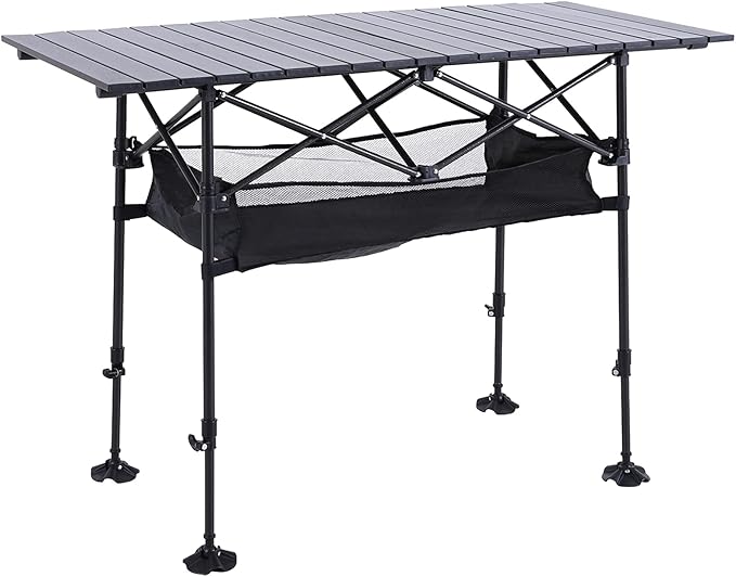 ALPHA CAMP Portable Camping Table, Adjustable Aluminum Folding Table for Picnic, BBQ, Outdoor, Black, 21.65D x 33.07W x 2...