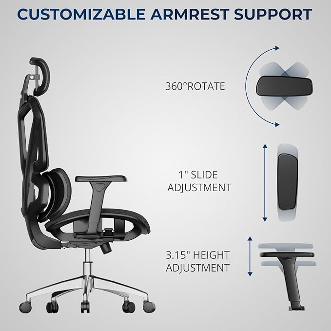 G-PACK PRO Ergonomic Office Chair – Mesh Office Chair with Headrest, Adjustable Armrest and Lumbar Support – Holds Up to 290lbs (GPP-MAX-90)