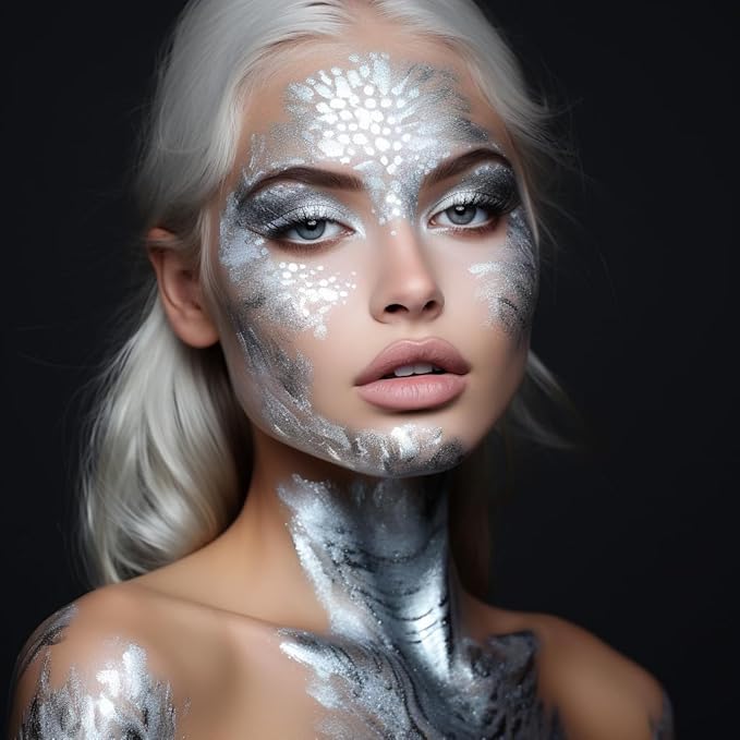 CCbeauty Silver Face Paint Stick, Metallic Face Painting Kit, Full Coverage SFX Makeup Foundation, Professional Non-Toxic Body Paint for Halloween Costume Party, For Robot, Astronaut Makeup
