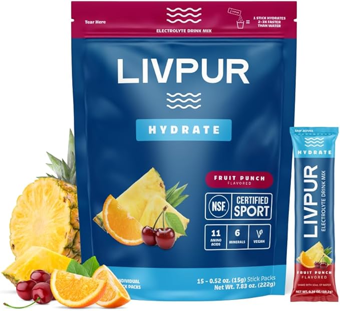 LIVPUR Electrolyte Drink Mix, Instant Hydration Powder with Vitamin C, B6, B12 & Essential Amino Acids for Muscle Support...