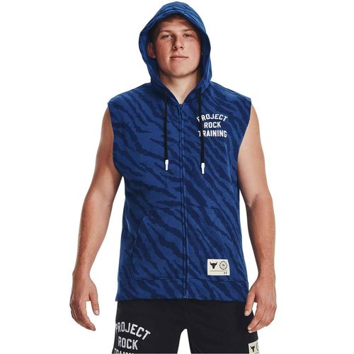 Under Armour Men's Project Rock Rival Fleece Sleeveless Printed Full-Zip, Blue Mirage/White, Small