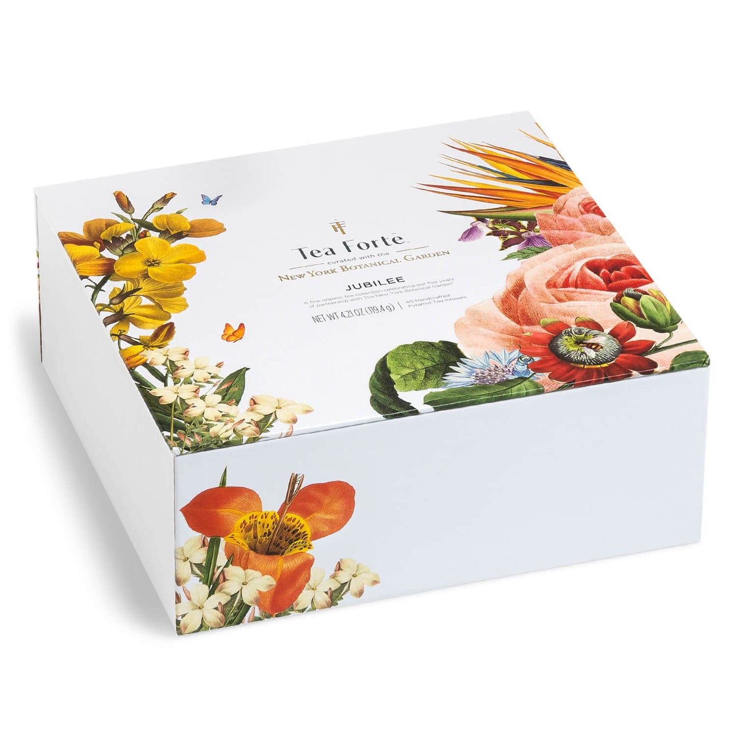 Tea Forte Jubilee Premium Tea Chest Gift Sampler, 40 Count, 2 of each Variety Blend Individually Wrapped Handcrafted Pyramid Infuser Bags