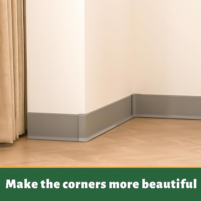 GAMZAU Baseboard Corner Blocks 6inch Height, Self Adhesive 3 Inside + 3 Outside Corners-Connector Between The Cove Base Wall Base Rubber Moulding Trim, Perfect Match for Our S152 Baseboard(Gray)