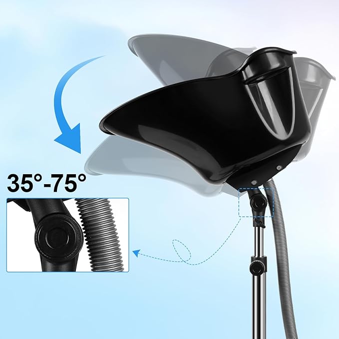 Portable Shampoo Bowl, 270 Degree Rotation of Hair Washing Basin, Height Adjustable Salon Sink with Drain Hoses for Home Salon Use