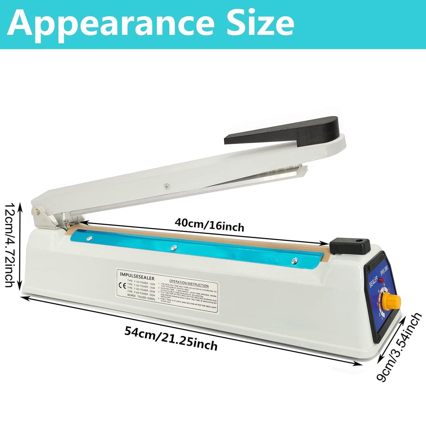 SEELAUGH Impulse Sealer 16 Inch Heat Sealer Mylar Bag Sealer Machine, Manual Poly Plastic Bag Sealer Heat Seal with 4 Replacement Elements Parts(2 Cutting Lines Included)