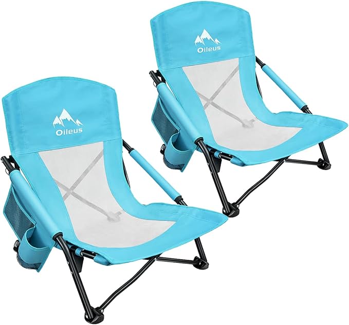Oileus Low Beach Chair for Beach Tent/Shelter/Camping/Outdoor Ultralight Backpacking Folding Recliner Chairs with Cup Hold...