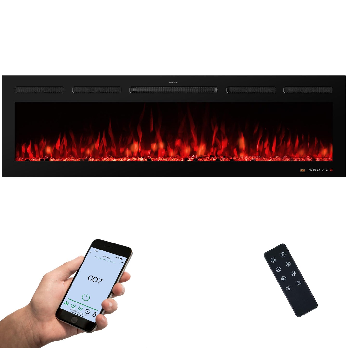 VINEMOUNT 65" Electric Fireplace Insert Recessed & Wall Mounted, Slim Large Screen, 13 Color Cycle Flame, APP& Touch Panel&Remote Control, 750W/1500W, Timer, Overheat Protection