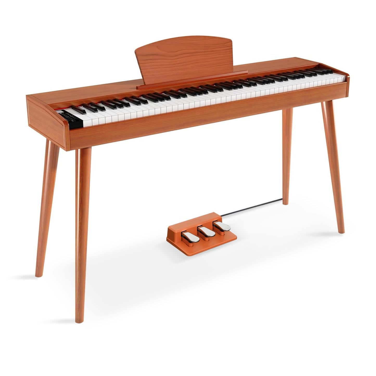 GOLDRIFF 88 Key Semi Weighted Digital Piano for Beginners, Electric Piano Keyboard with Triple Pedal, USB-MIDI, BT, Sheet Music Stand, Power Adapter, Online Lessons, Retro Wood Finish