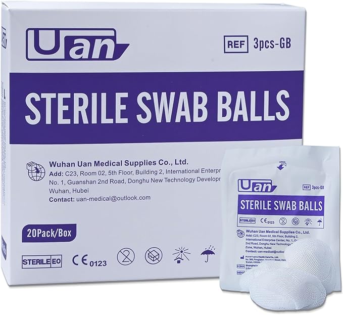 60 Balls Sterile Gauze Balls Gauze Sponge Cotton Balls Gauze Swab Sterile (M) (3balls/Pack)