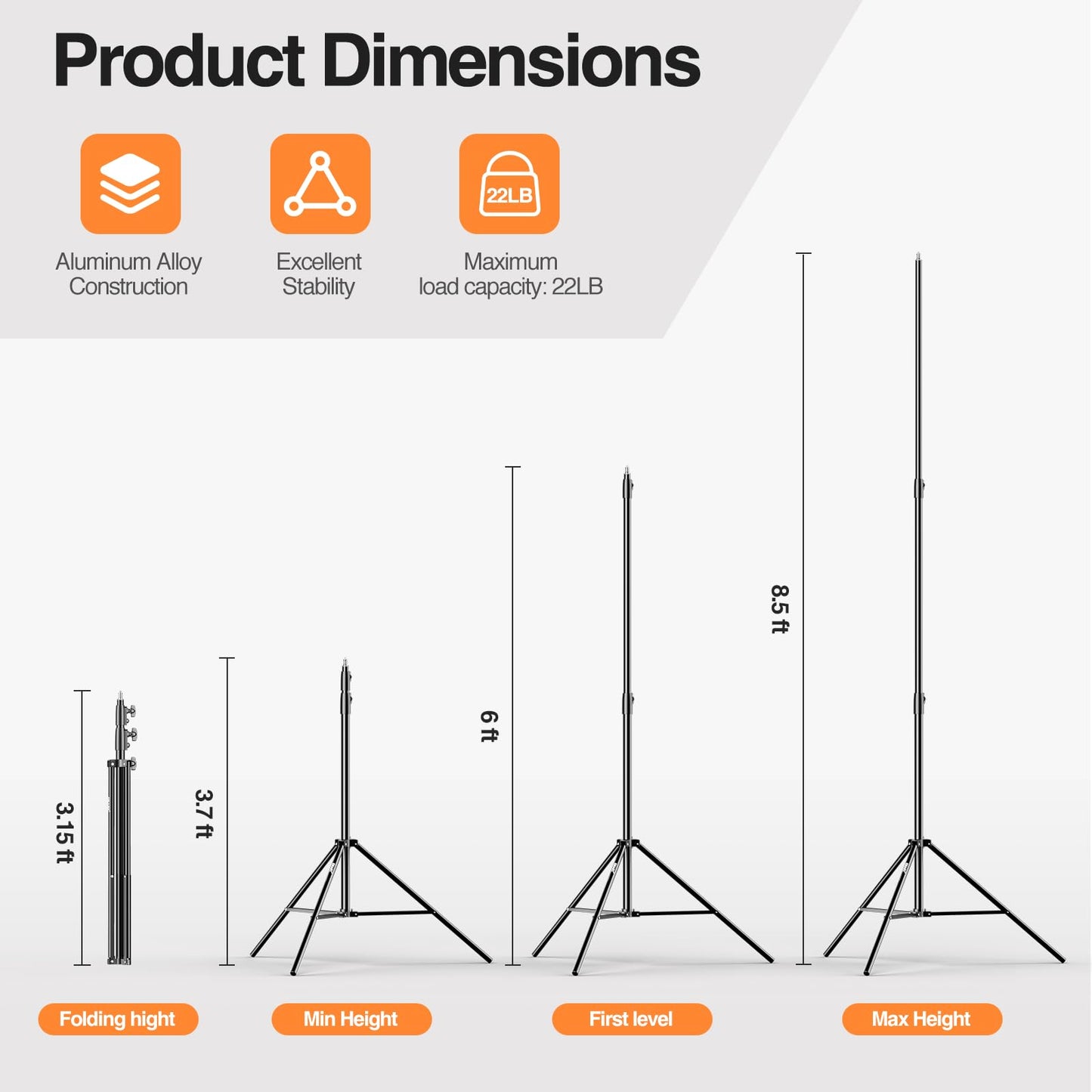Emart Heavy Duty Light Stand 8.5Ft, Spring Cushioned, Aluminum Alloy Construction, Photo Video Studio Tripod With Carrying Bag F