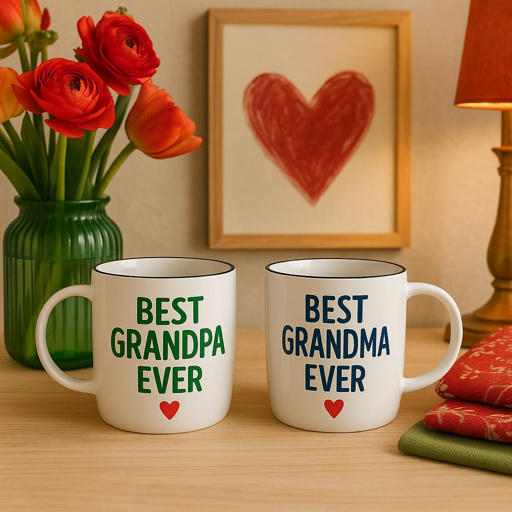 Triple Gifffted Worlds Best Grandparents Coffee Mugs for Grandma and Grandpa, Gifts Ideas From Grandkids, Grandchildren, New First Time Grandparent Announcement Christmas Valentines Day, Ceramic 380ml