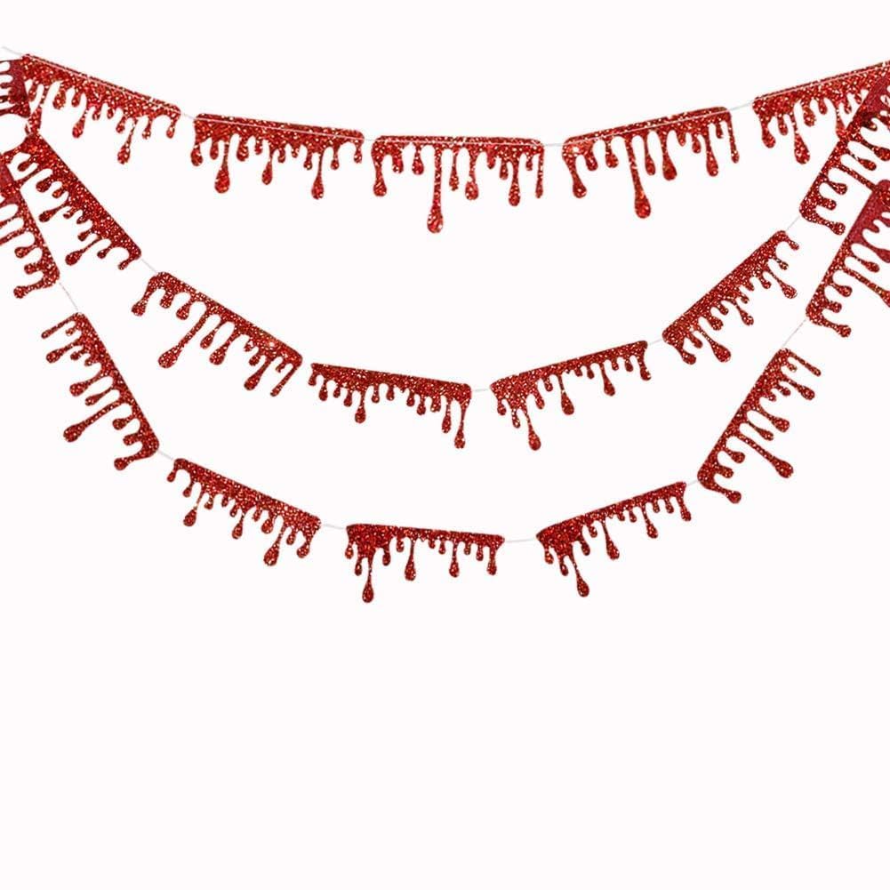 Cheerland Glitter Red Blood Drop Garland Vampire Party Decorations Vampire Diaries Birthday Decorations Bloody Decor Flag Banner Hanging Horror Movie Theme Creepy Murder Spooky Bday Party Supplies