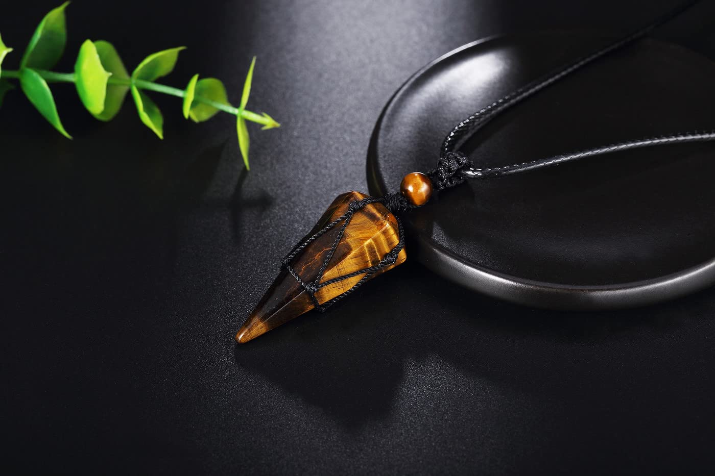 XIANNVXI Tiger Eye Healing Crystal Stone Pointed Necklace Adjustable Black Rope Natural Gemstone Pendant Necklaces Jewelry for M