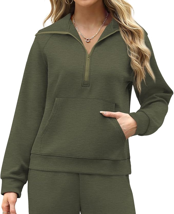 XIEERDUO Lounge Sets For Women 2025 Half Zip Sweatshirt And Wide Leg Sweatpant 2 Piece Outfits Sweatsuit Tracksuit