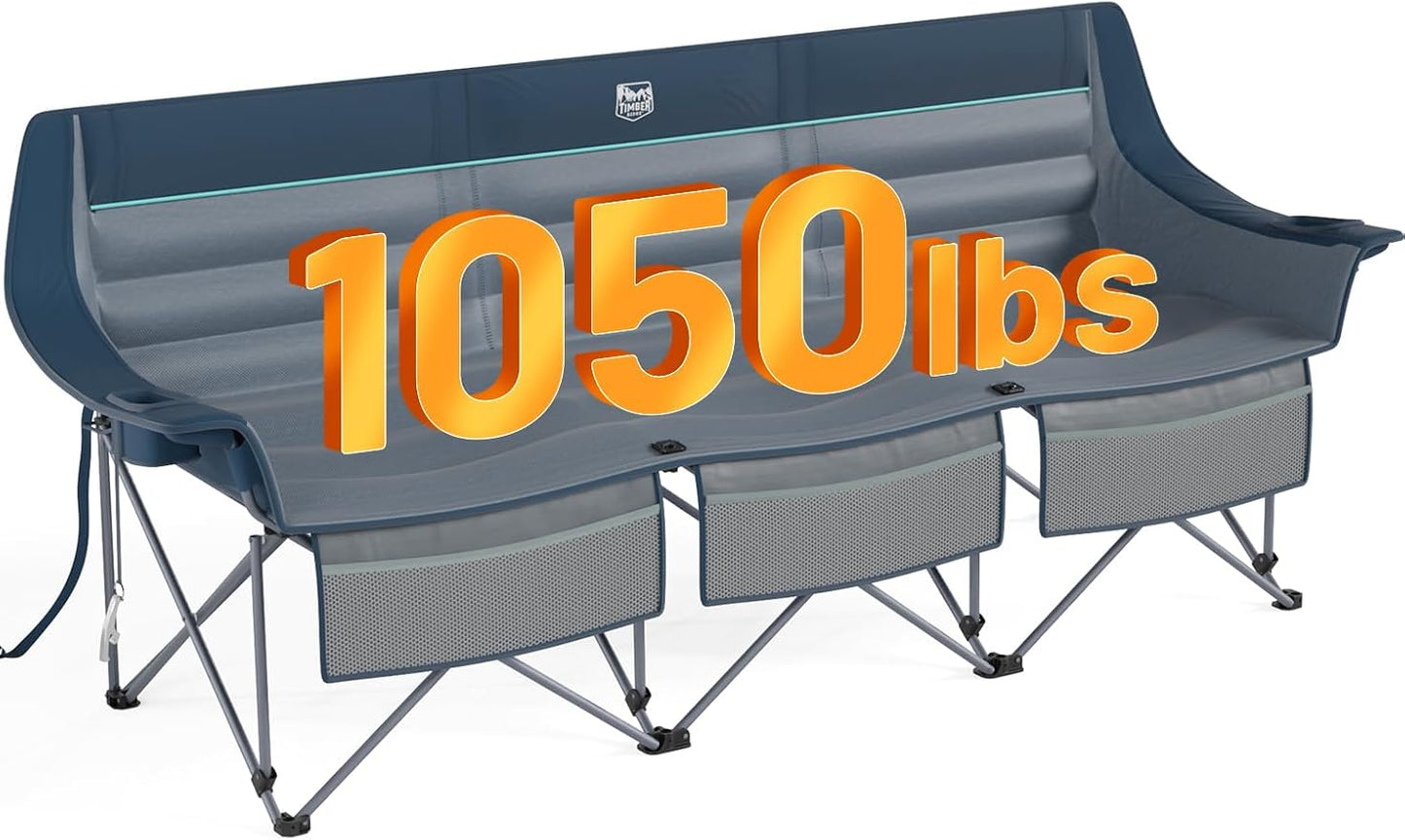 TIMBER RIDGE Padded 3 Person Camping Chair with Cup Holders and Pockets, Outdoor Folding Loveseat Camping Chairs, 1050lbs ...